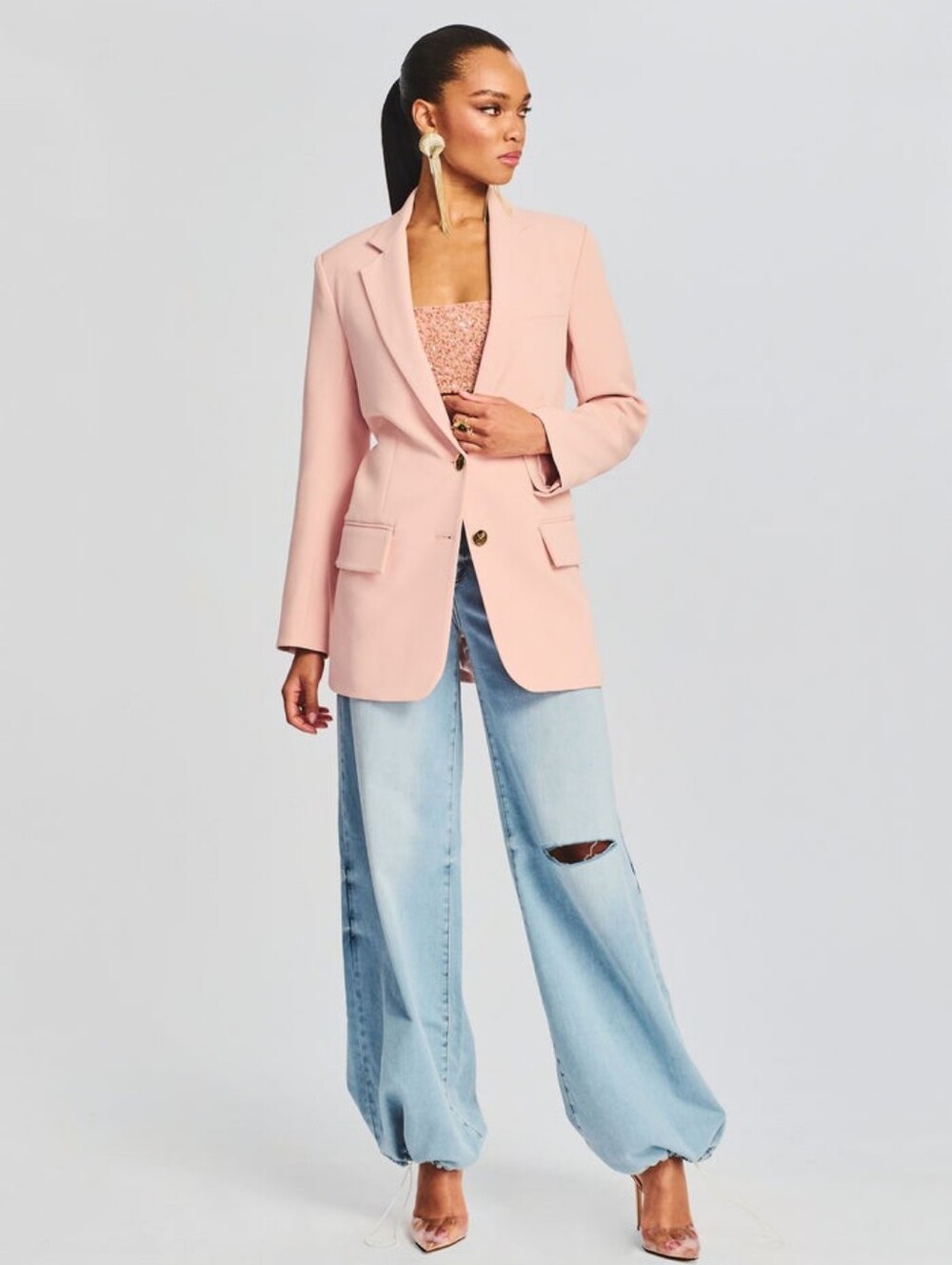 Retrofete Natal Blazer Large Dusty Peach Pink Martini Glass Button SS23-6536